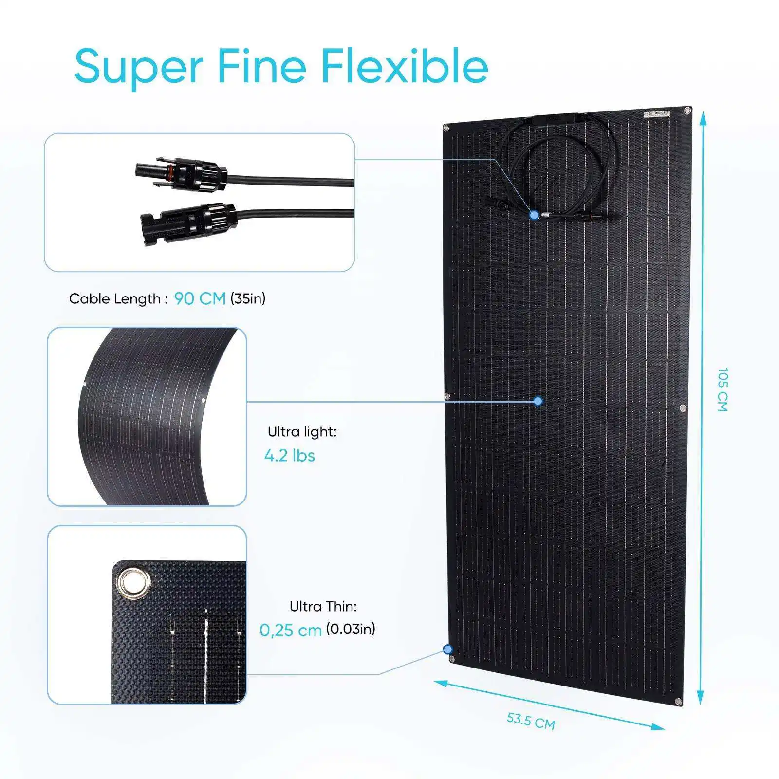 100W Portable Flexible Solar Panel Camping RV Boat Battery Balcony ETFE Monocrystalline Silicon 100% Portable Solar Power
