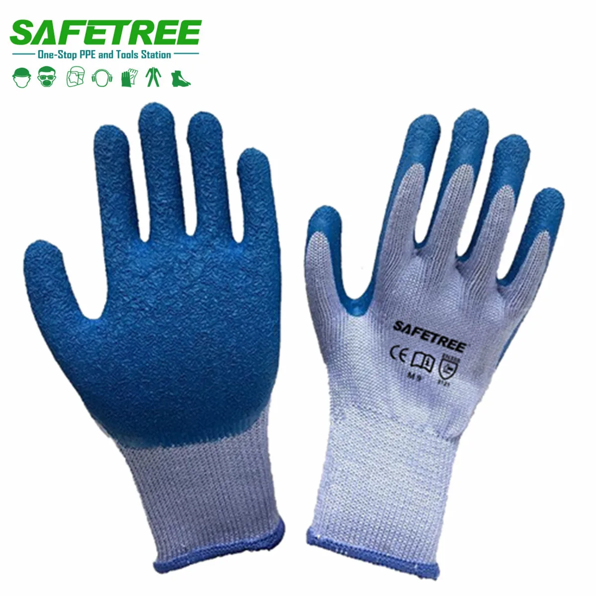 SAFETREE CE EN388 Crinkled Latex Coated Gloves PPE Safety Gloves