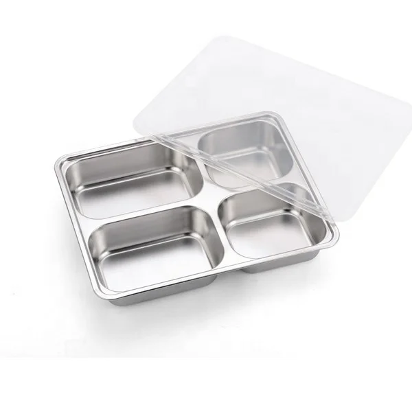 Stainless Steel Metal Food Tray Mess Serving Dish Grade 4 Compartment School Lunch
