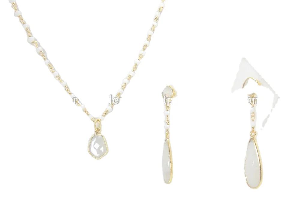 Beautiful Rainbow Moonstone Gemstone Jewelry Beaded Rosary Bezel Necklace Set