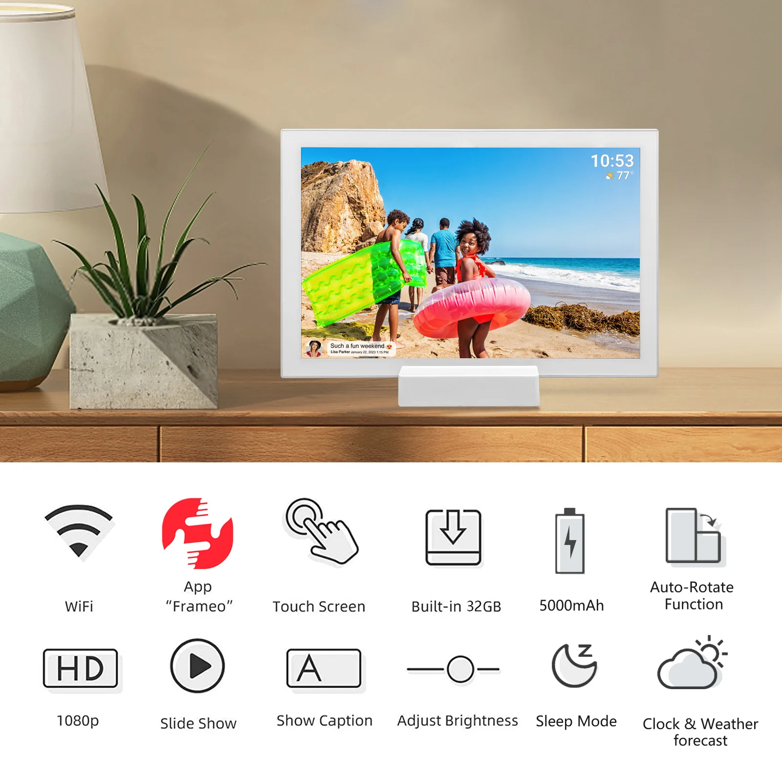 With delicate picture quality, intelligent connection, freeze heartbeat moment frameo with battery WiFi digital photo frame