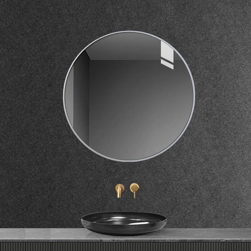 Factory Hot Sales Customized Modern Simple Silver round Mirror Illuminated Bathroom Wall Hanging Makeup Mirror with Metal Frame