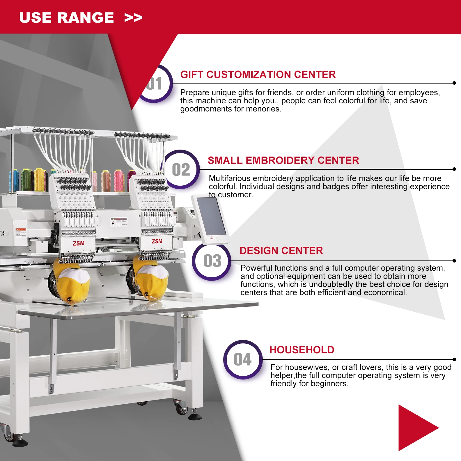 2 Heads Computer Embroidery Machine Industrial High Speed Embroidery Machine Two Heads Flat Embroidery Machine