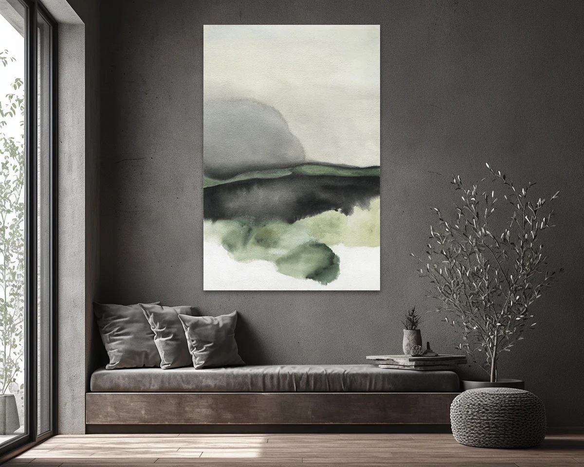 Modern Simple Original Green Hills Chinese Ink Painting Hand-painted Texture Thick Oil Abstract Living Room  Wall Art
