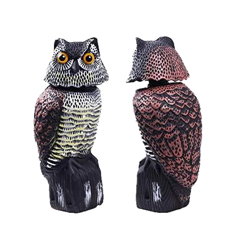 Simulation Owl Outdoor Garden Rotating Head Owl Bird Deterrents Bird Scarecrow Fake Owl Decoy Sculpture