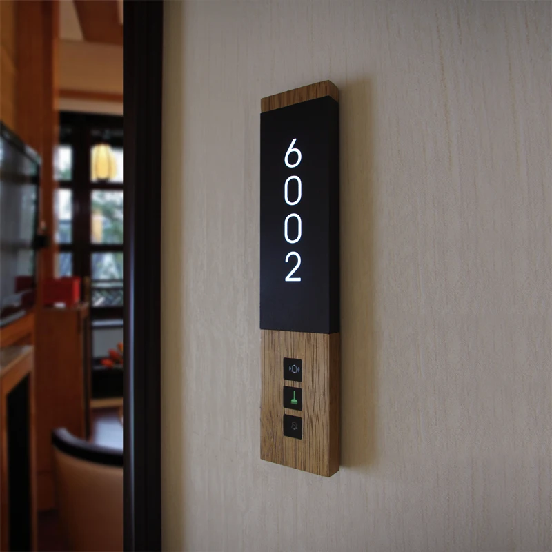 EZD Electronic Wooden Smart Hotel Wall House Room Door LED Number Sign Plates DND MUR Guest Service Doorplates with Doorbell