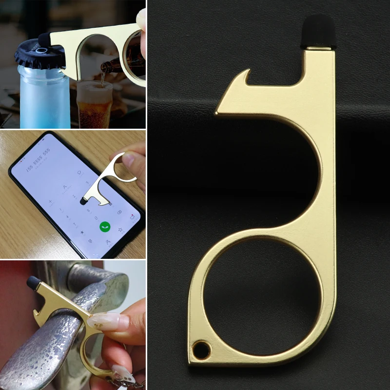 No-Touch Key Press Elevator Tool Antimicrobial Key Chain Door Opener Beer Trigger Touch Screen Key Chains Open Door Hygiene