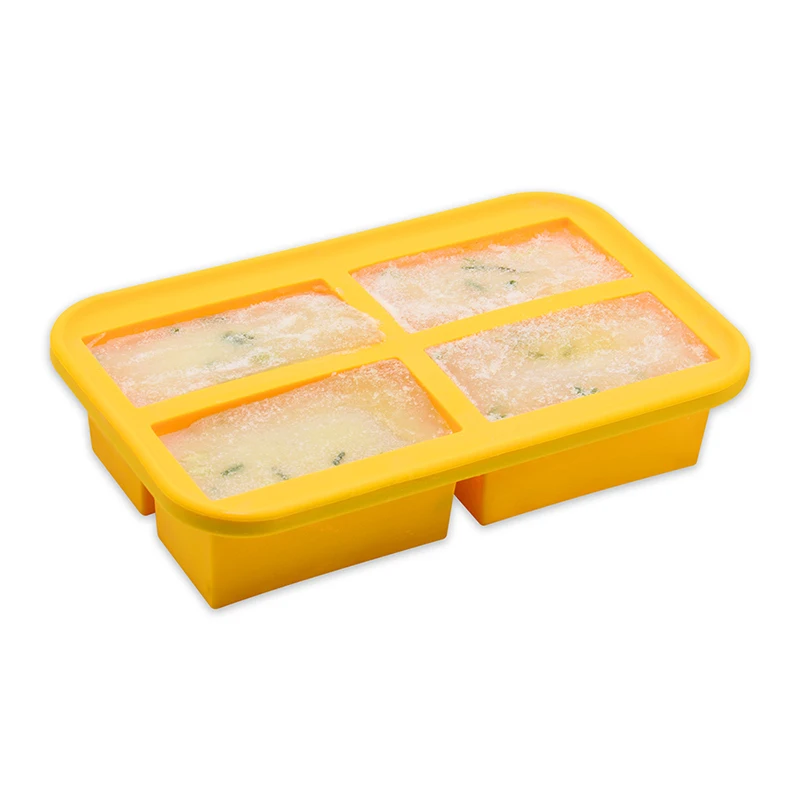 BPA Free Flexible 1-Cup Extra Large Silicone Soup Container Food Freezing Cubes Storage Tray with Clipon Lid