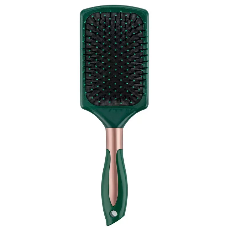 Wholesale Lady Straight & Curly Hair brush Beauty Comb Dark Green with Negative Ion Metal and Wood Handle for Personal Userubber
