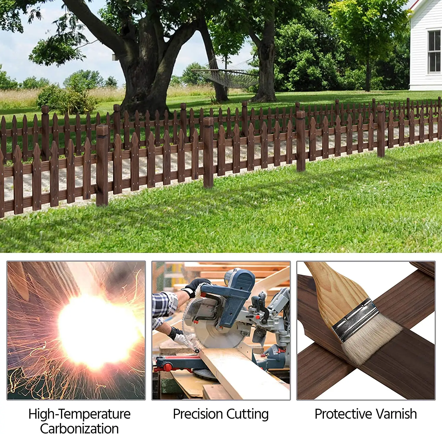 Customized Decorative Posts Flower Plants Pool Wood Picket Garden Fence Edging Garden Yard Border Edging Panels