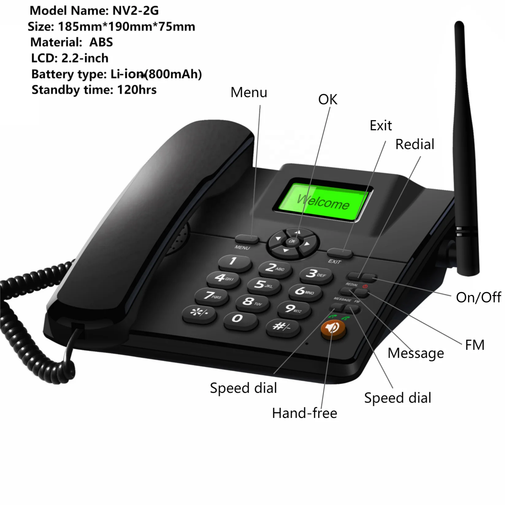 Dual Sim Card Telephone  2G Gsm Cordless Wireless Desktop Phone Support FM SMS