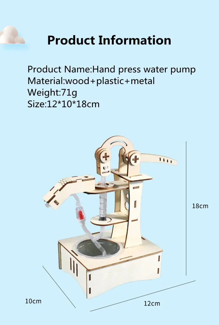 New design creative diy water pump wooden 3d puzzles scientific experiment kits toys