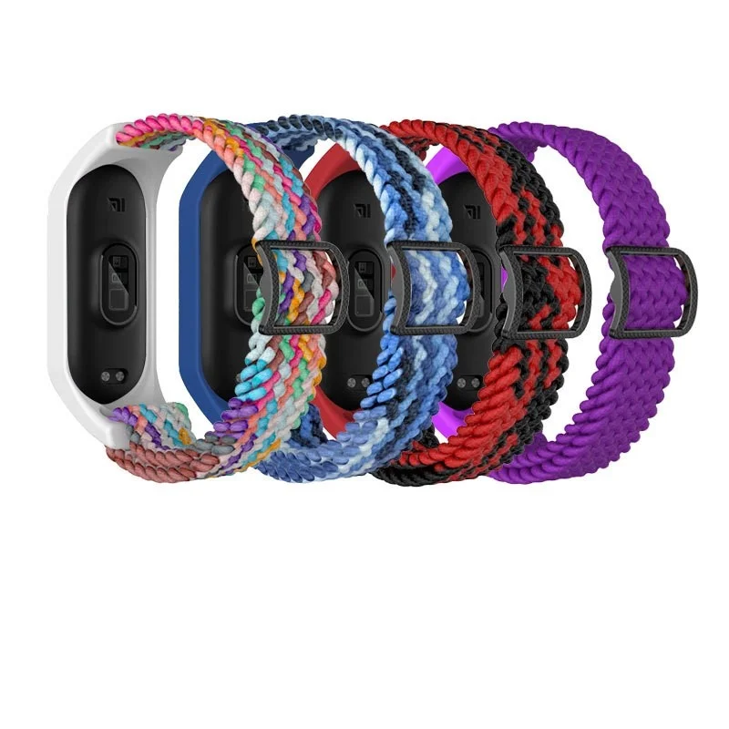 Нейлоновый Плетеный ремешок для смарт-часов Xiaomi Mi Band 5 6 7 поколения, плетеный эластичный нейлоновый Универсальный Цветной ремешок для часов
