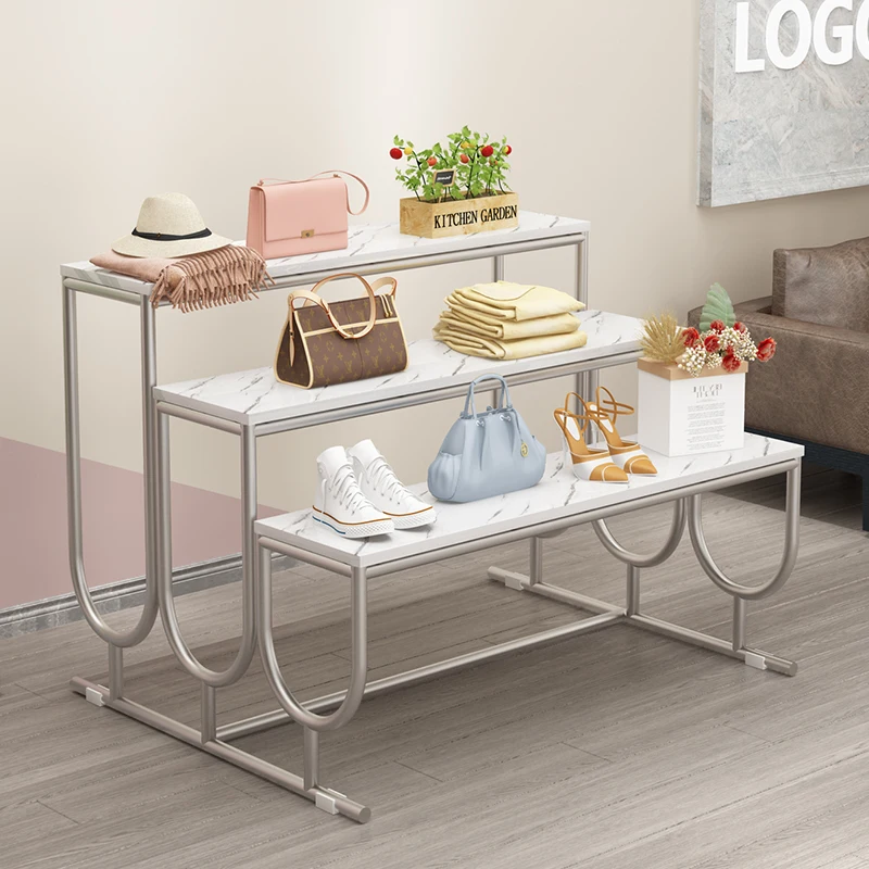 Shoe display stand all stainless steel made of gold-plated craft marble table bread and bag display stand