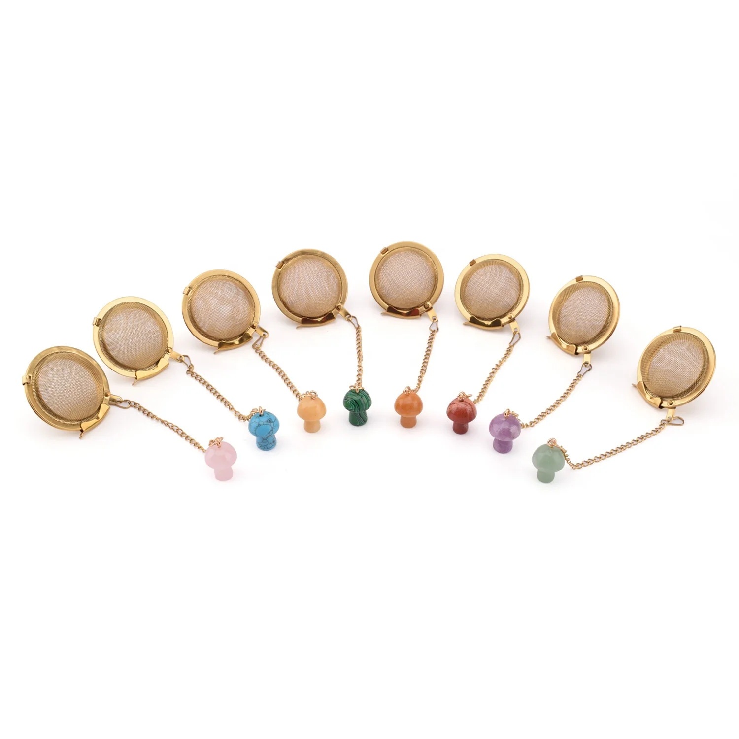 304 Stainless Steel Wire Mesh Tea Infuser Loose Leaf Tea Ball Strainer with Raw Stone Ornament