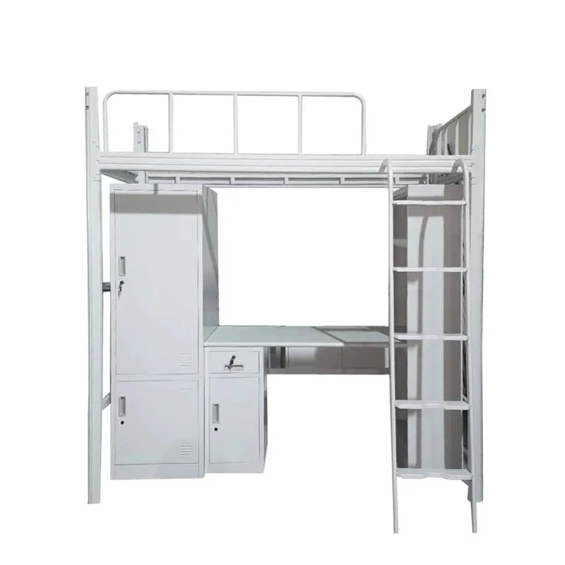 Steel Bedroom Furniture Metal  Bed  With Storage Locker Desk Apartment Dormitory Bed Frame Double Bed for Child