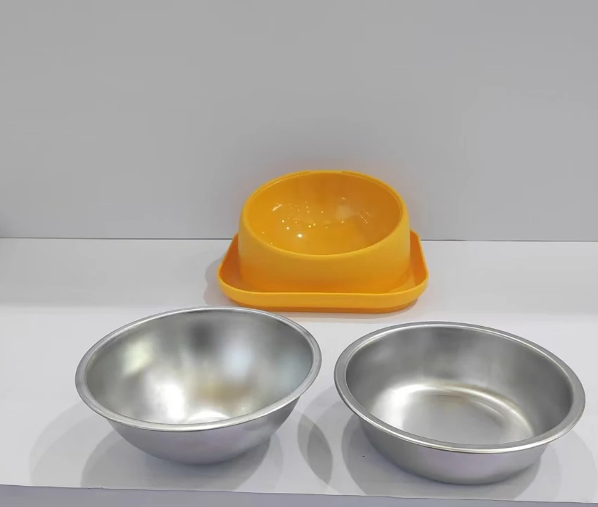 15 Degree Angle Tilted Mouth Anti Knock Cat Bowl Protection Cervical Stainless Steel Dog Bowl Separated Food Bowl