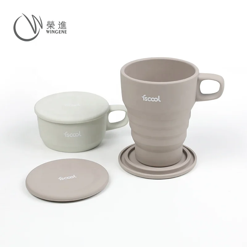 Wingenes Custom Logo Silicone Folding Coffee Cup Collapsible Drinking Mug