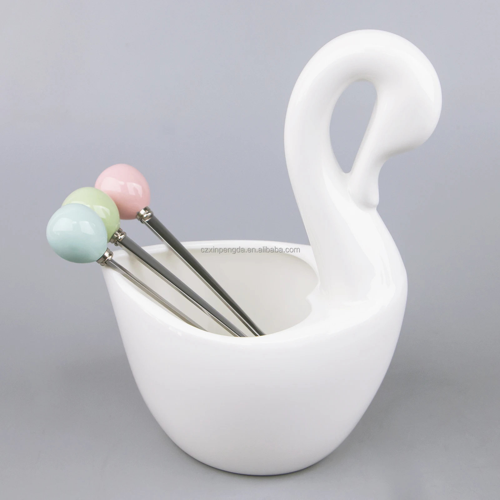 Modern restaurant kitchenware white swan shape ceramic cutlery utensil holder for home