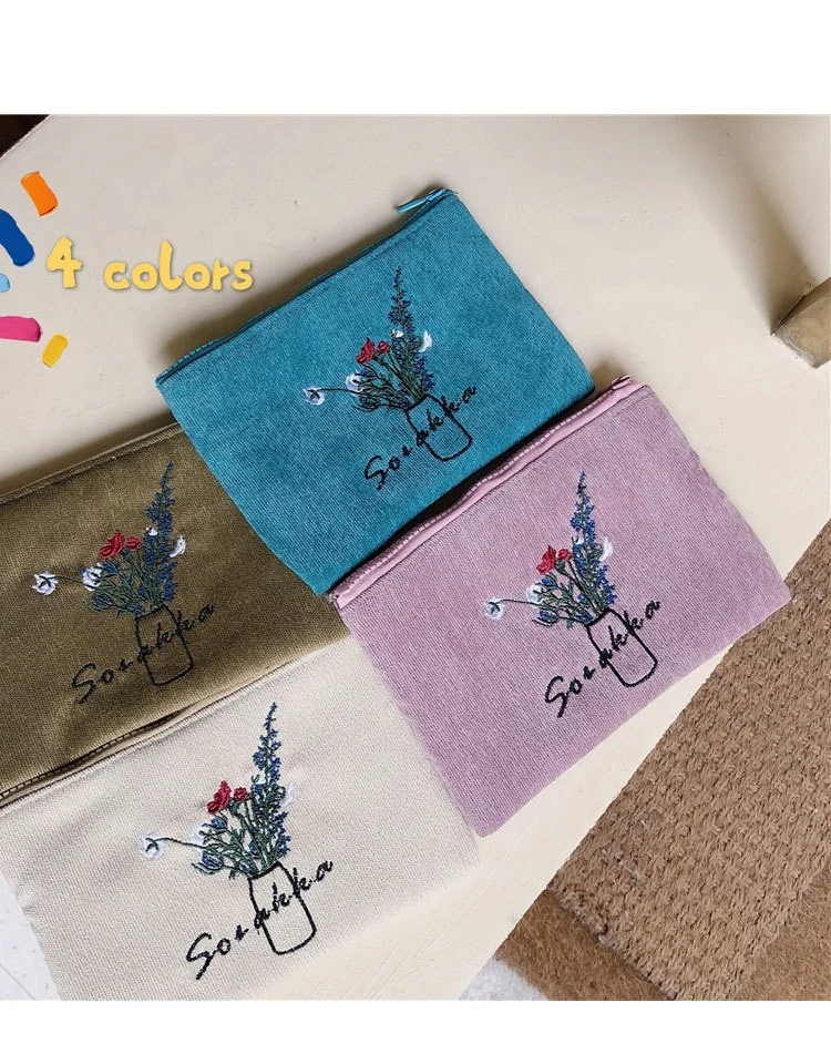 Corduroy embroidery zipper coin purse change purses for lady
