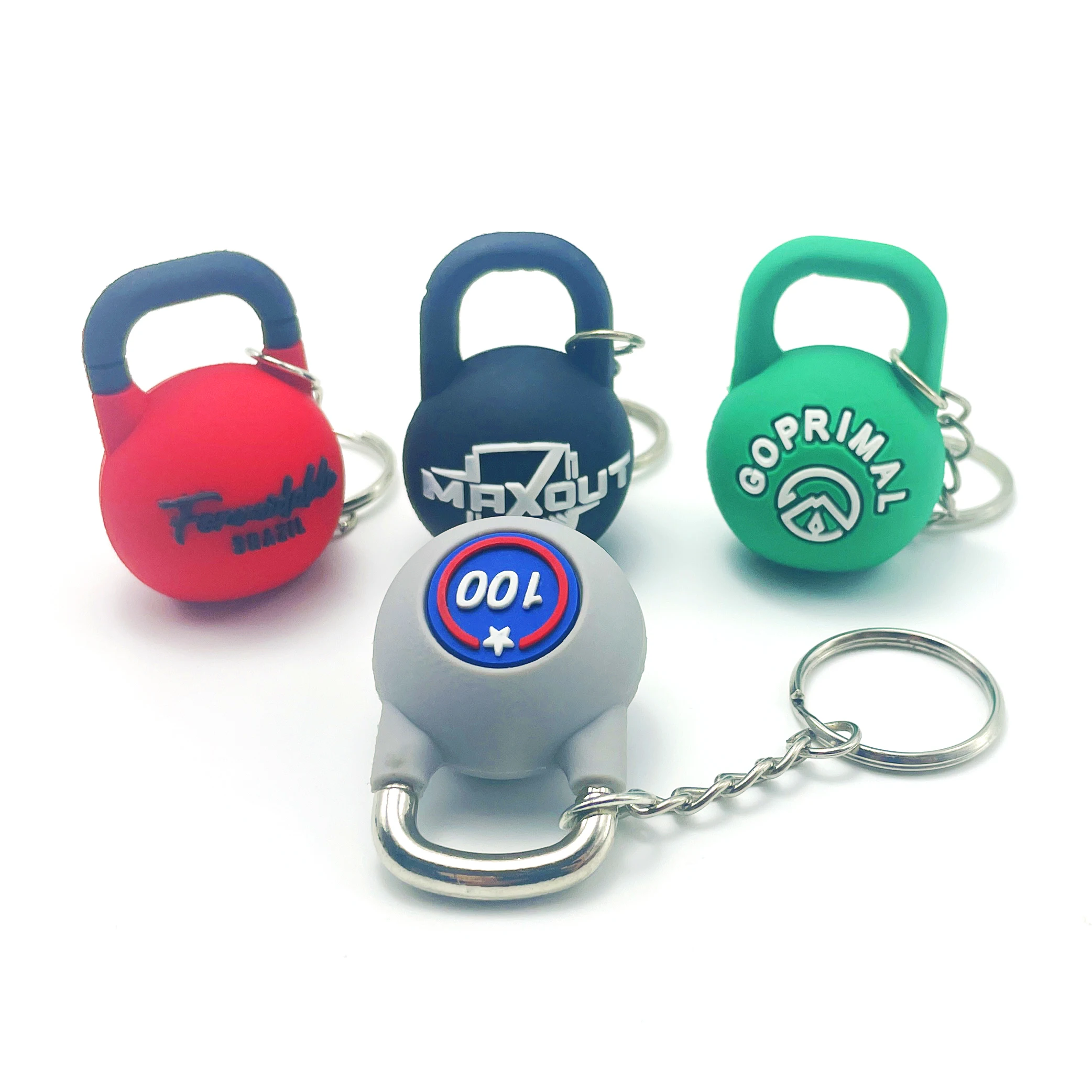 Gym Promotional Metal Crafts Keychains Custom 3D Double-Sided Logo PVC Rubber Barbell Key Chain Fitness Dumbbell Keychain
