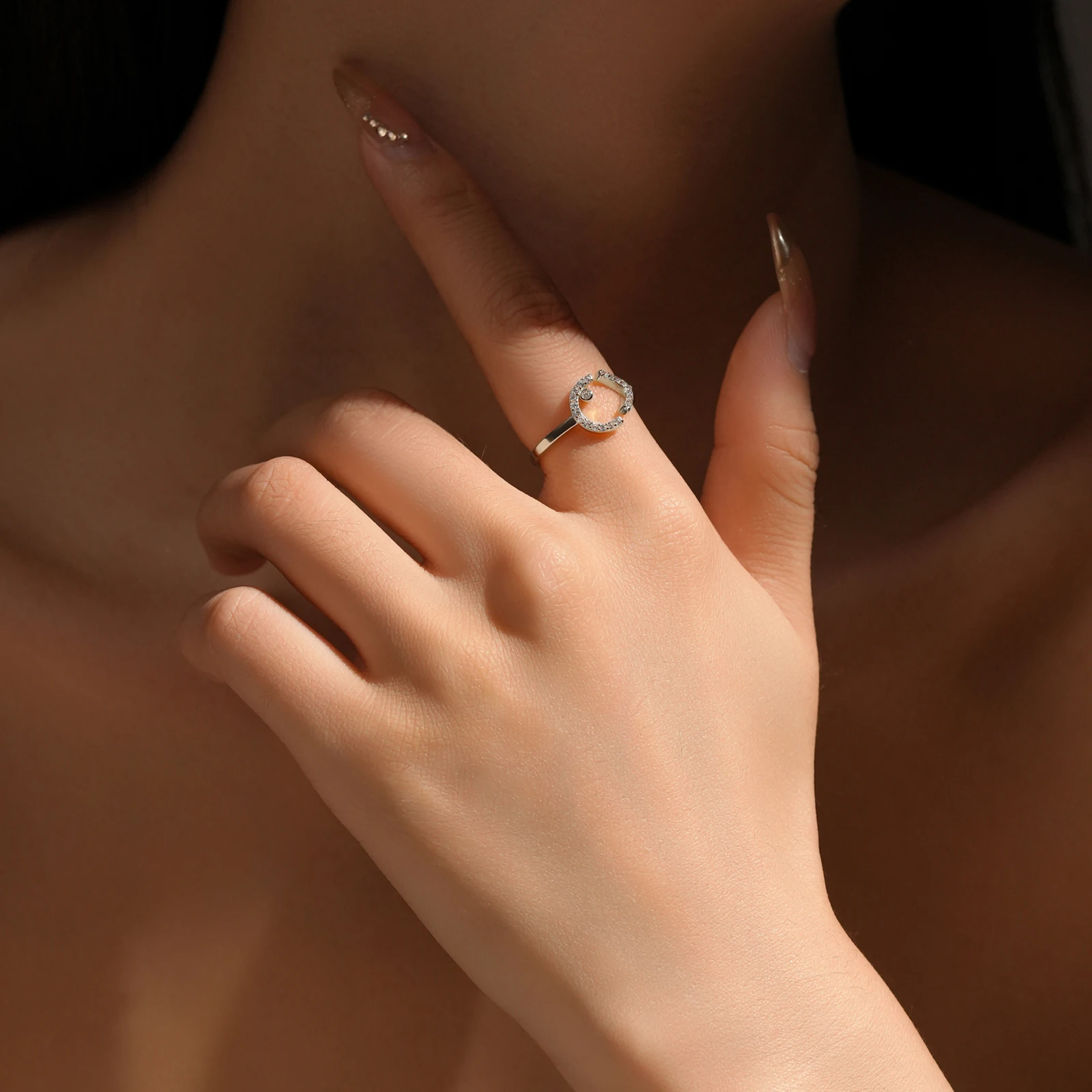 FUAMAY 2025 Fashion New Design Line Fish Open Ring 18K Gold Plated 925 Silver Minimalist Pave Fish Ring For Women