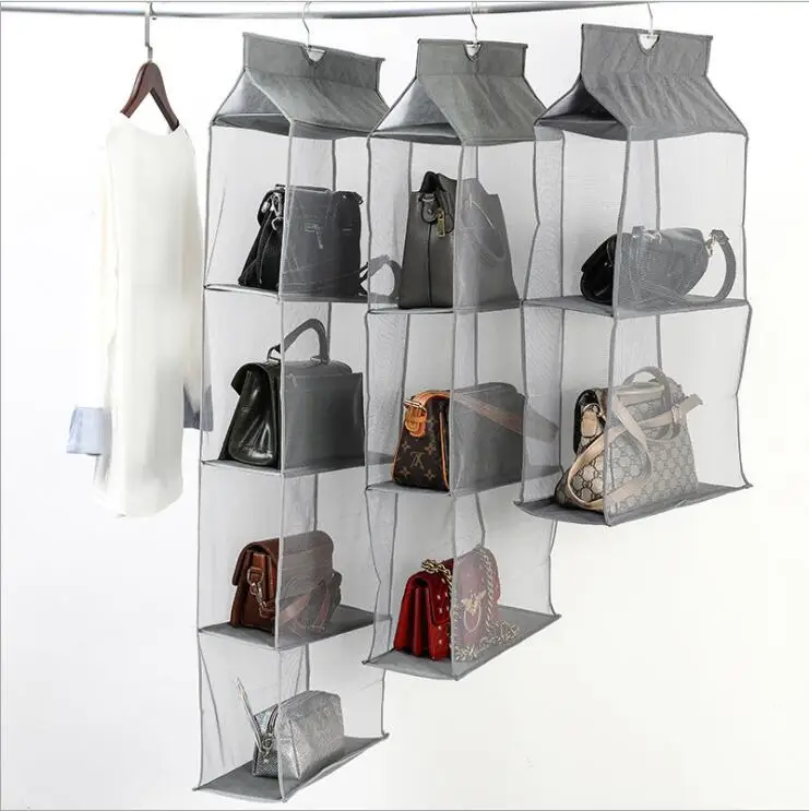 Hanging Handbag Organizer Dust Proof Storage Holder Bag Wardrobe Closet for Purse Clutch with 6 Larger Pockets for Organizing