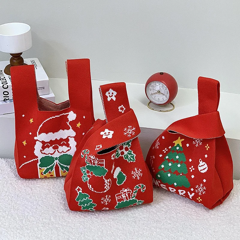 Factory Christmas Gift Bag Burst Mini Cartoon Knitted Storage Tote Bag Snack Fruit Shopping Bag