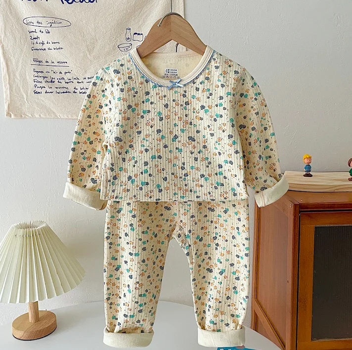 Wholesale Organic cotton girls thermal wear pyjamas nightie kids pajamas set long sleeve for winter