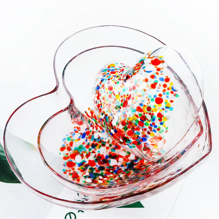 Японская стеклянная Салатница в горошек, посуда с узором в виде сердца и молотка