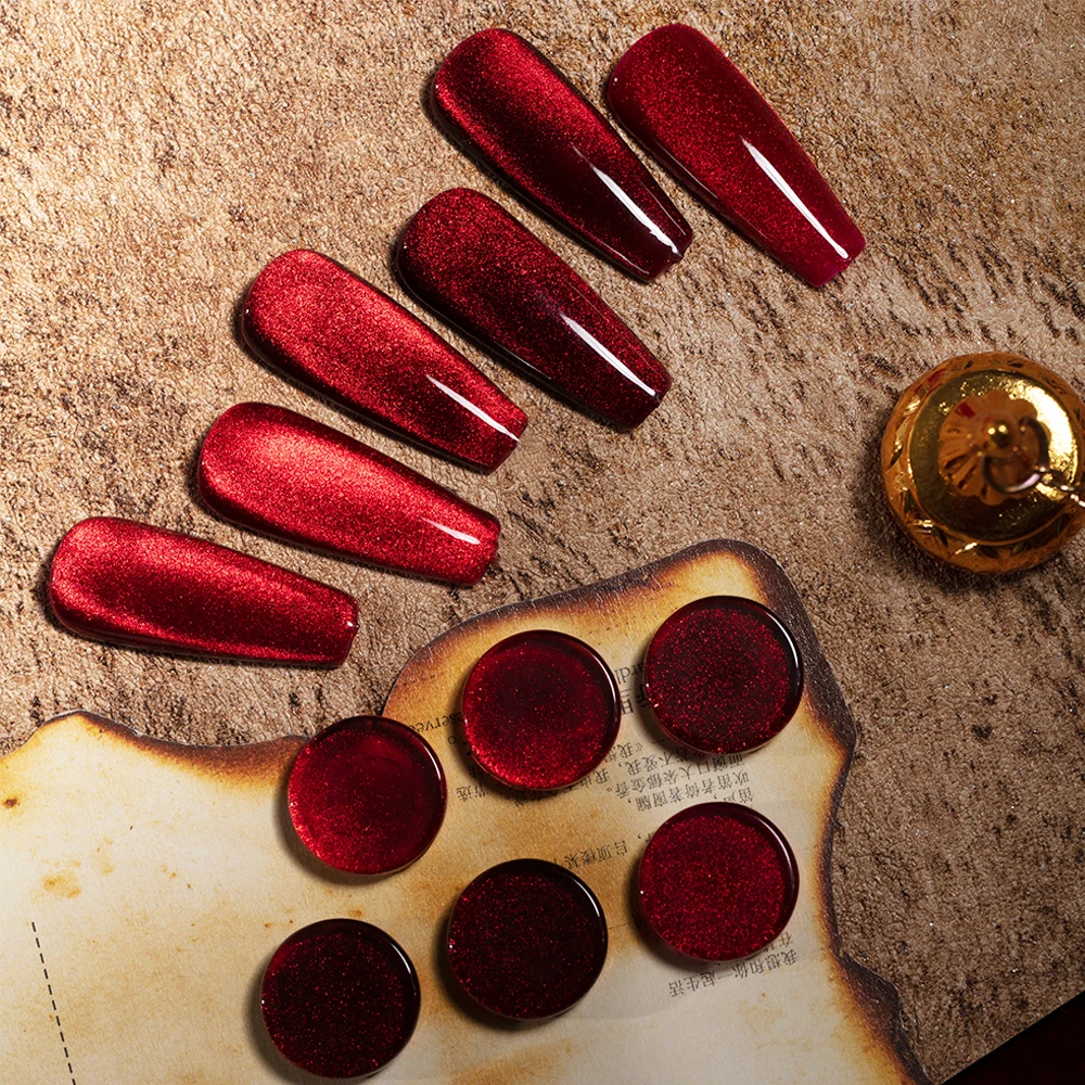 ZRKGEL Nail supplier manufacture 6 colors 15ML private label magnetic powder red highpigment soak off cat eye gel polish set