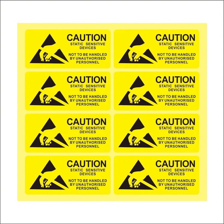 Self Adhesive Yellow Anti-static Warning Label ESD Caution Stickers Electrostatic Sensitive Static Warning Label