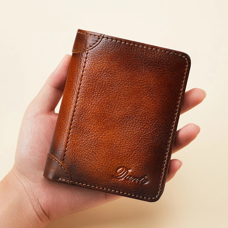 Genuine Leather Rfid Protection Wallets Vintage Thin Short Multi Function ID Credit Card Holder Money Bag for Men
