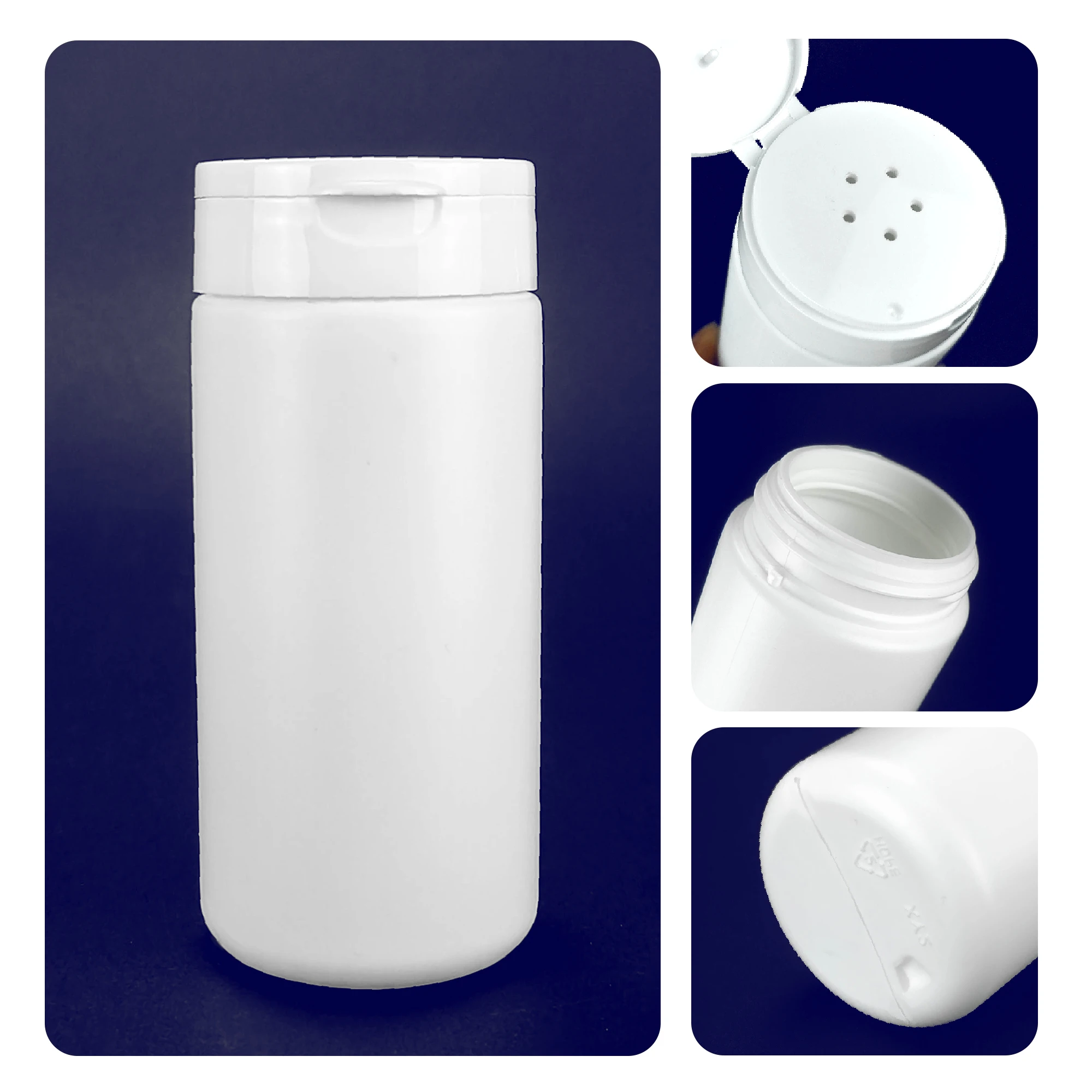 Customization Flip up large capacity 200ml PP plastic baby talcum with lid body powder bottle
