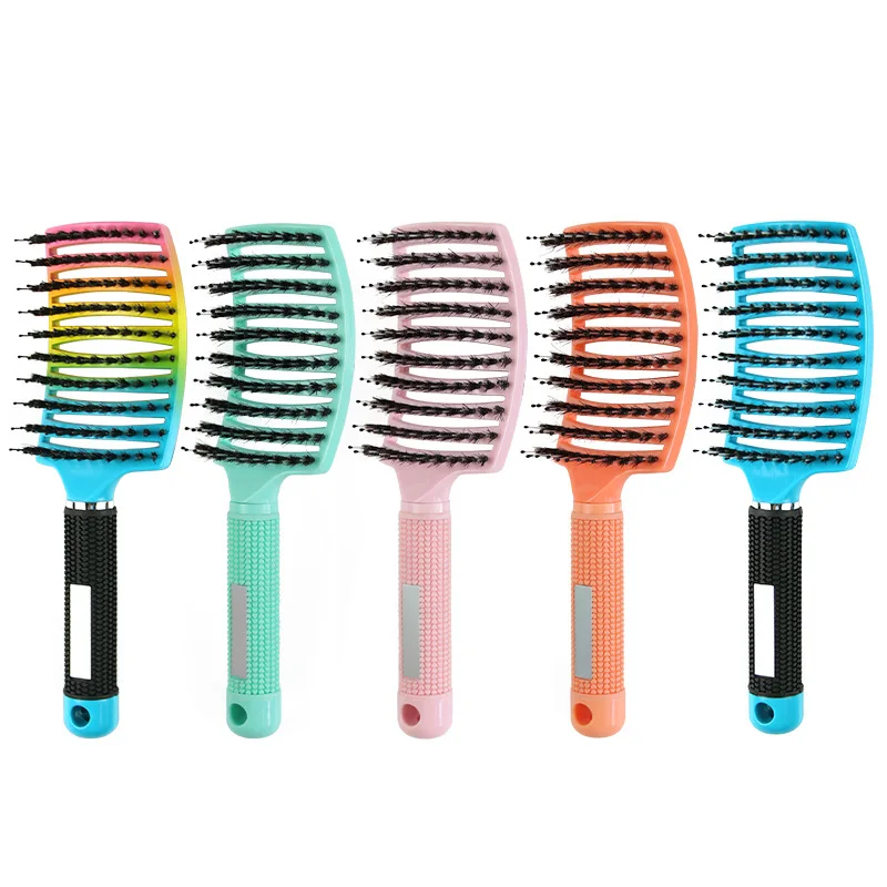 Настраиваемая Антистатическая термостойкая изогнутая щетина кабана щетка для распутывания волос массажные расчески оптом