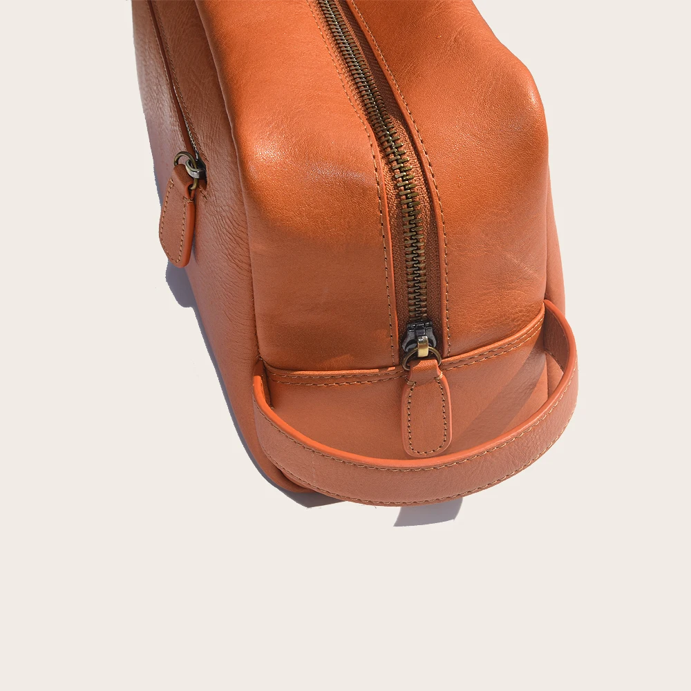 Travel storage organizer custom luxury genuine leather women makeup cosmetic bag