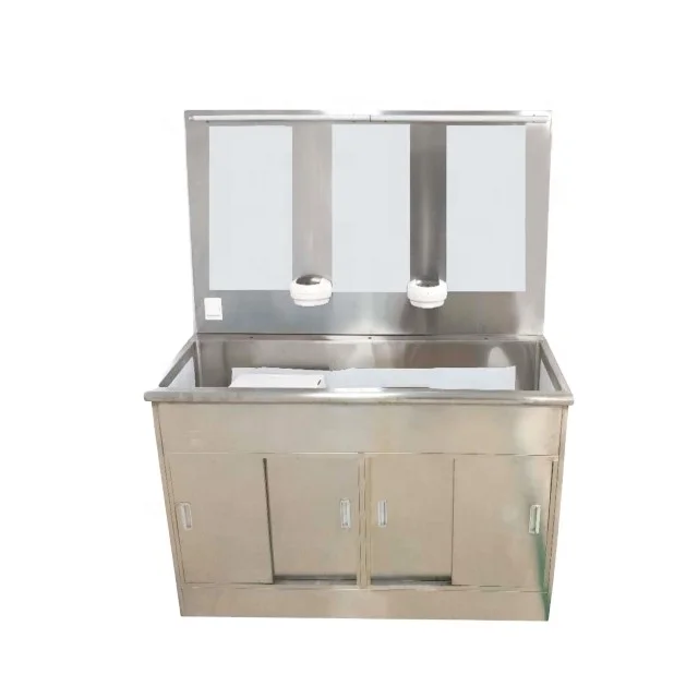 Durable high-quality 304 stainless steel three-person low-back medical sink with gooseneck faucet