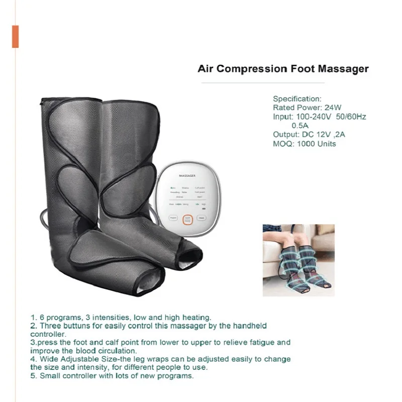 Leg Air Compression Massager Heated for Foot and Calf Circulation with Handheld Controller 3 Intensities 2 Modes 2 Temperatures