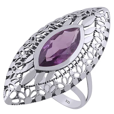 Stunning Jali Design Pattern Around Larimar Marquise Shape 925 Sterling Solid Silver Ring Eternity Vermeil Fine Rings