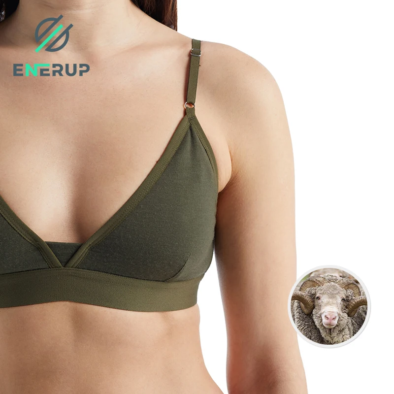 Enerup Padded Adjustable Custom Merino wool Supportive Yoga Workout Bra Top Fitness Back Strappy High Impact Women Sports Bra