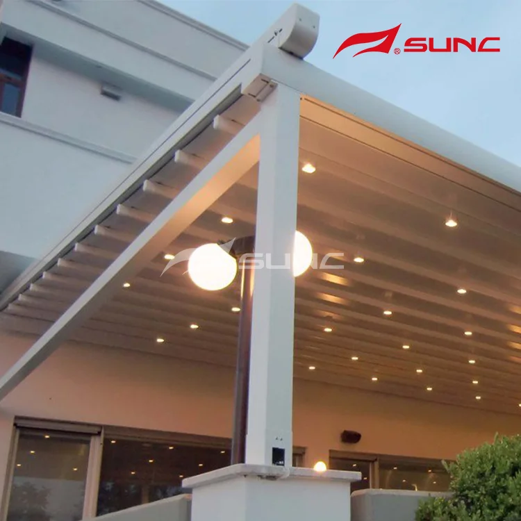 Waterproof Outdoor Aluminum Retractable Roof Cover Folding PVC Pergola With LED Lights