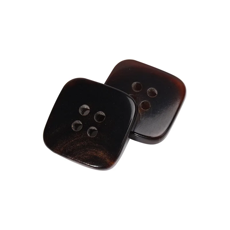Real buffalo natural horn buttons square blank polished 4 hole sewing button with custom design