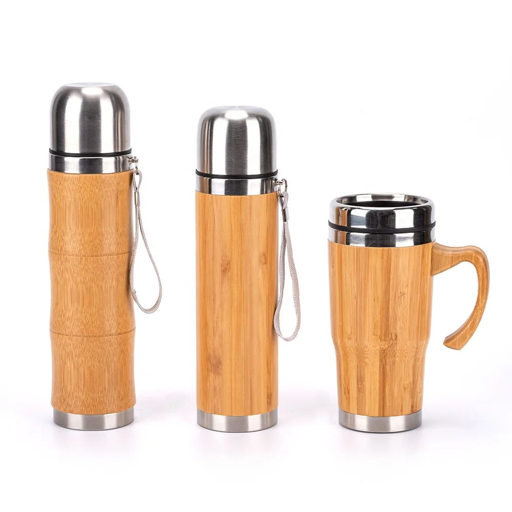 Reusable bpa free eco friendly custom outdoor travel coffee tumbler bamboo insulated mug with handle