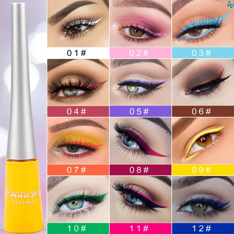 Cmaadu 12 Colors White Gold Matte eyeliner For Easy to Wear Waterproof Liquid Eyeliner Beauty Eye Liner Makeup