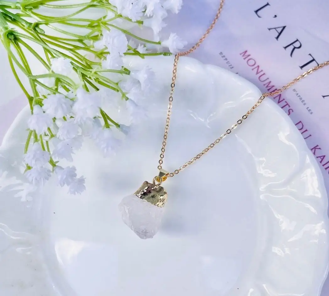 OEM ODM custom natural stone energy healing crystal colorful pendant 925 sterling silver stainless steel crystal necklace