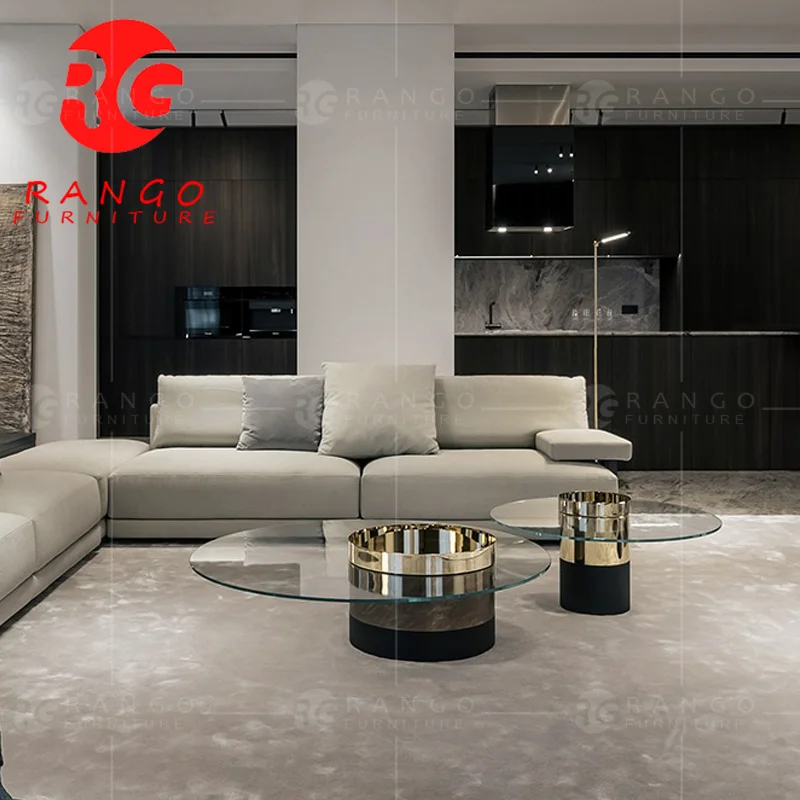 RG01 2022 Modern design stainless steel leg marble and silver coffee table living room furniture