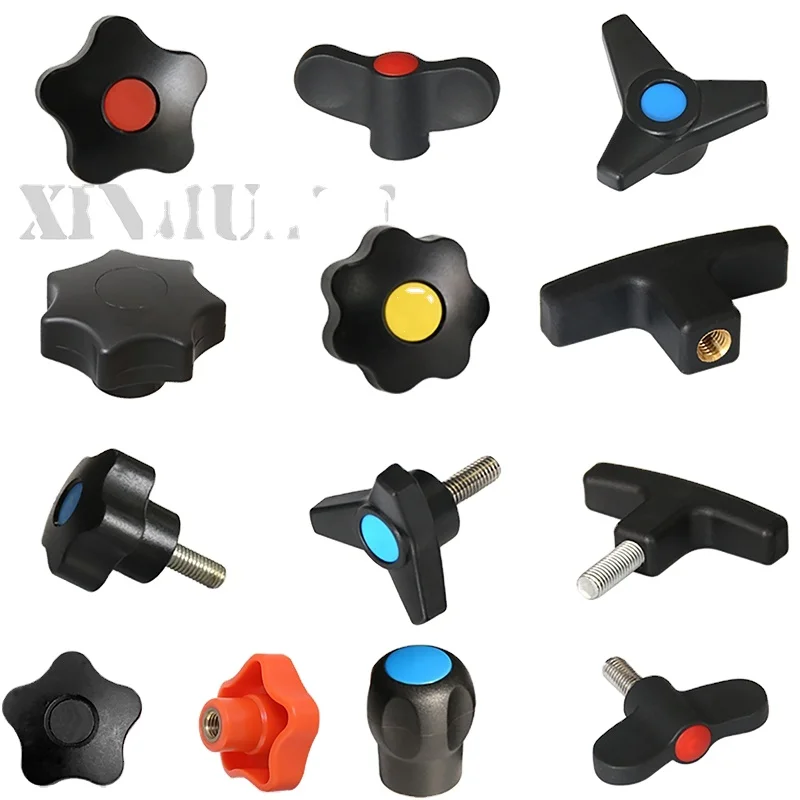plastic nylon star handle T-shaped hand twist nut screw triangular spherical fastening knob mechanical through hole handle