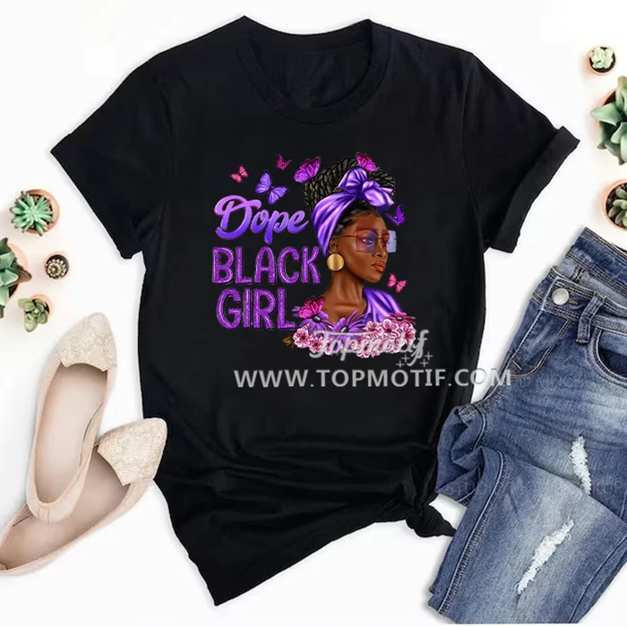 Dope Black Girl Loves Purple DTF Transfer Printing Garment Heat Sticker Applique Ready To Press Free Shipping