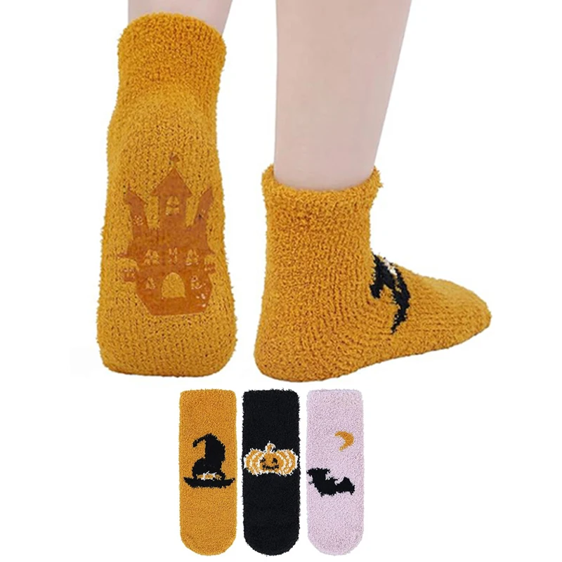 Wholesale Halloween Holiday Women Fluffy Anti Slip Yoga Plush Slipper Grip Socks Fuzzy Socks For Winter