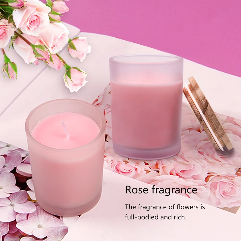 OEM Organic Strawberry Aroma Customizable DIY Black Candle With Bamboo Lids Unlabeled Hotel In Frosted Glass Jar Scented Candles